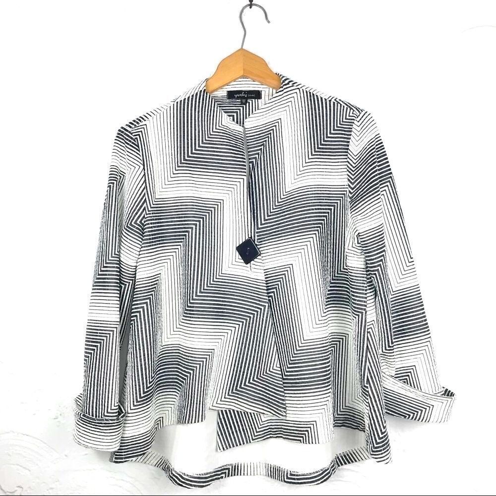 Yushi Black/White Geometric Print Lightwght Blazer